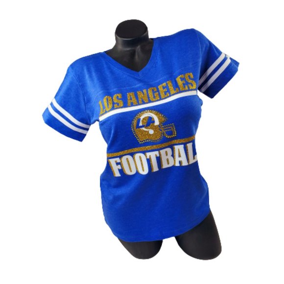 Los Angeles Football V Neck Tee with Crystals & Shiny Lettering. - Picture 5 of 10